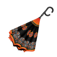 Laurel Burch Orange Blossoms Reverse Inverted Umbrella – Hands-Free, Windproof Design