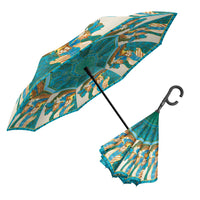 Laurel Burch Sky Mares Reverse Inverted Umbrella – Hands-Free, Windproof Design