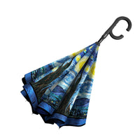 van Gogh Starry Night Reverse Inverted Umbrella – Hands-Free, Windproof Design