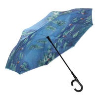 Monet Water Lilies Reverse Inverted Umbrella – Hands-Free, Windproof Design