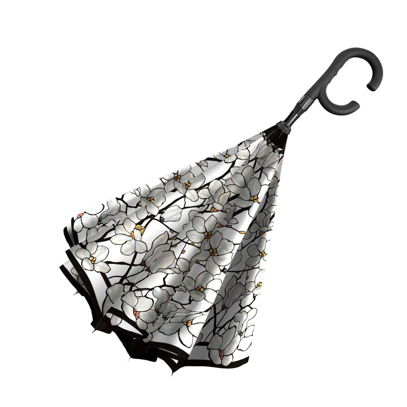 Tiffany Magnolia Reverse Inverted Umbrella – Hands-Free, Windproof Design