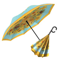 van Gogh Sunflowers Reverse Inverted Umbrella – Hands-Free, Windproof Design