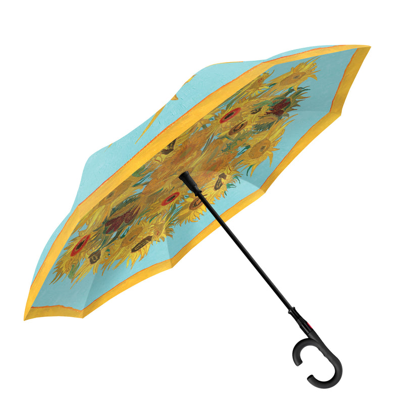 van Gogh Sunflowers Reverse Inverted Umbrella – Hands-Free, Windproof Design