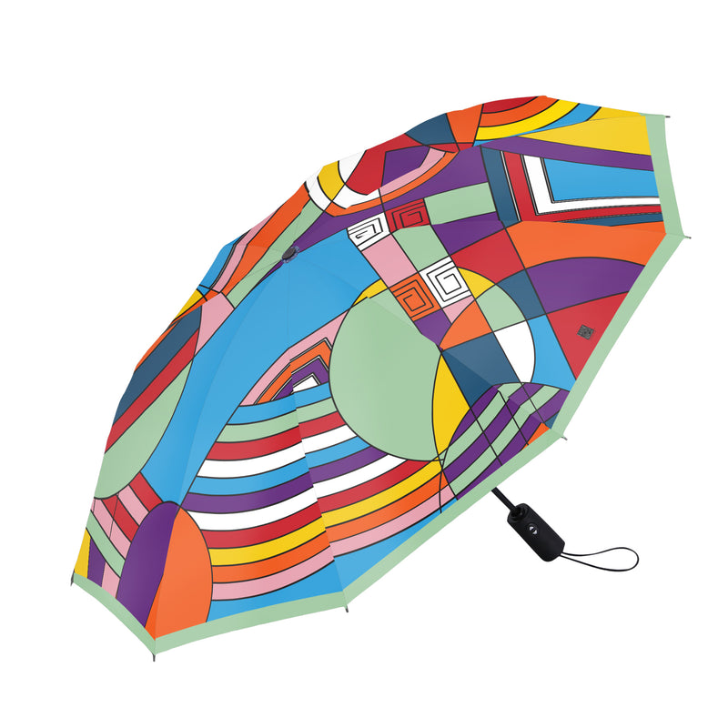 Frank Lloyd Wright Hoffman Rug Travel Umbrella – Compact, One-Touch Open & Close