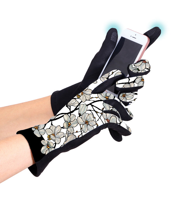 Fine Art Tiffany White Magnolia Womens Touch Screen Gloves - One Size Fits All