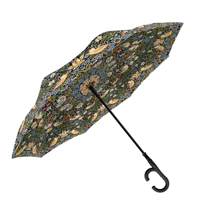 William Morris Strawberry Thief Reverse Inverted Umbrella – Hands-Free, Windproof Design