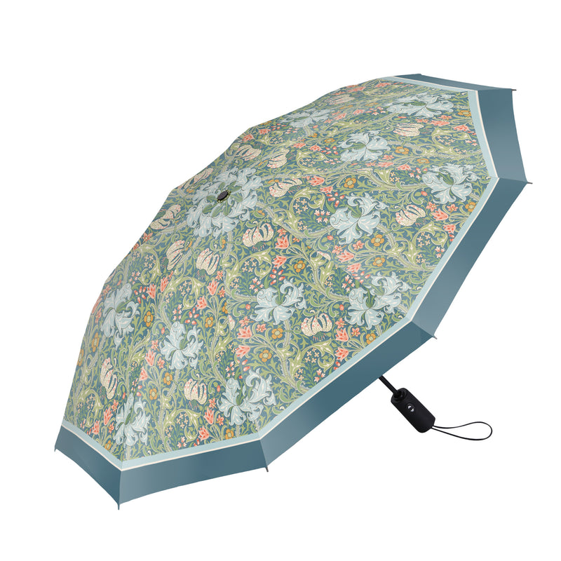 William Morris Golden Lily Travel Umbrella – Compact, One-Touch Open & Close