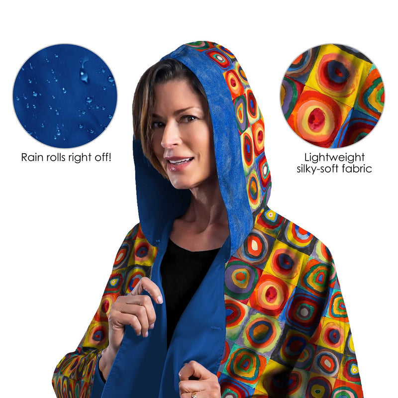 Kandinsky "Circles" Reversible Rain Cape Poncho – Lightweight Hooded Wrap for Women