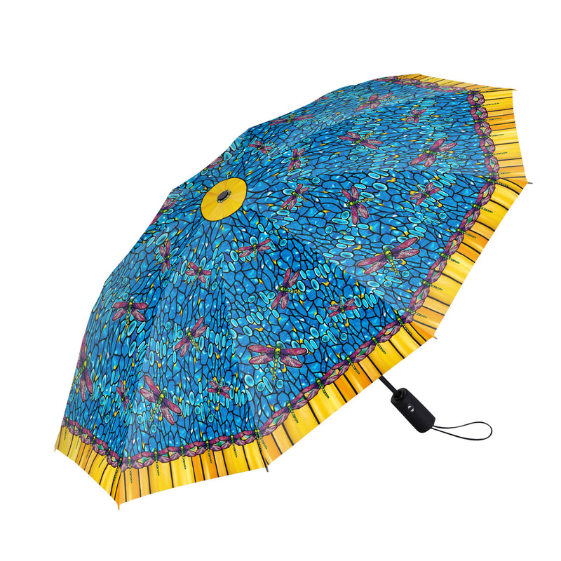 Tiffany Dragonfly (Purple) Travel Umbrella – Compact, One-Touch Open & Close