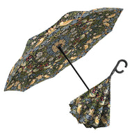 William Morris Strawberry Thief Reverse Inverted Umbrella – Hands-Free, Windproof Design