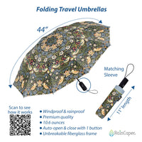 William Morris Strawberry Thief Travel Umbrella – Compact, One-Touch Open & Close