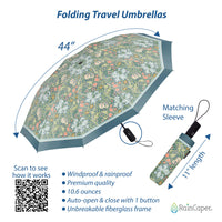 William Morris Golden Lily Travel Umbrella – Compact, One-Touch Open & Close