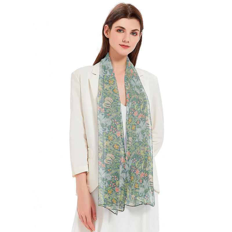 William Morris "Golden Lily" Long Sheer Scarf – Lightweight, Elegant, Silky-Soft