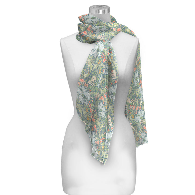 William Morris "Golden Lily" Long Sheer Scarf – Lightweight, Elegant, Silky-Soft