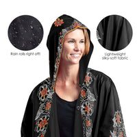 Laurel Burch Orange Blossoms Reversible Rain Cape Poncho – Lightweight Hooded Womens Wrap