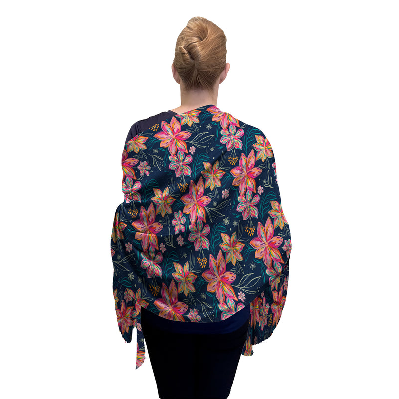 EttaVee's Bold Flowers Silk Blend Shawl – Lightweight Dressy Wrap for Women