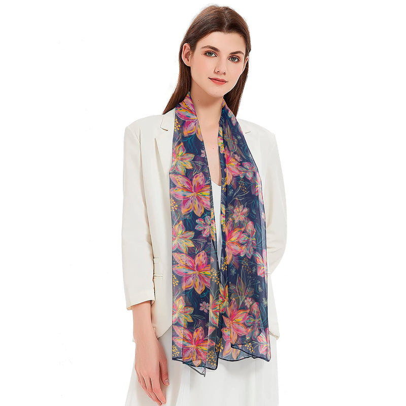 EttaVee's Bold Flowers Long Sheer Scarf – Lightweight, Elegant, Silky-Soft
