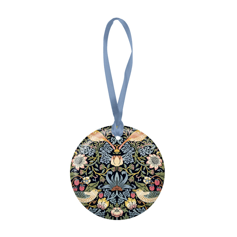 William Morris Strawberry Thief Porcelain Keepsake Ornament – Flat Ceramic, Gift-Ready