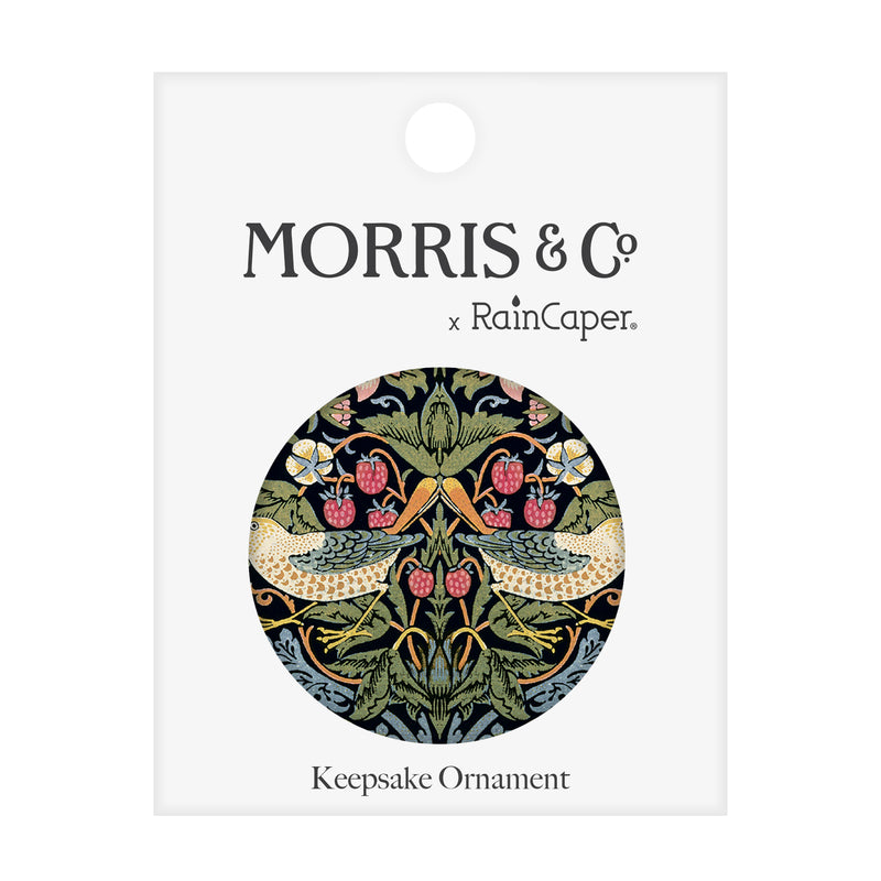 William Morris Strawberry Thief Porcelain Keepsake Ornament – Flat Ceramic, Gift-Ready