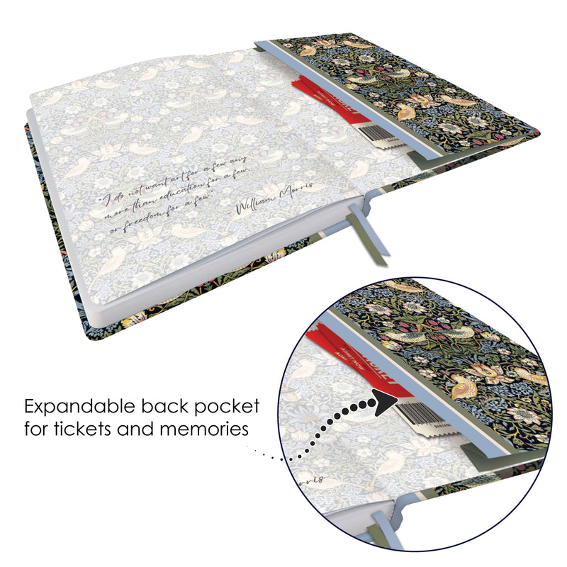 William Morris Strawberry Thief - Dot Grid Journal – Hardcover, Pockets, Ribbon Bookmarks