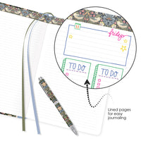 William Morris Strawberry Thief - Dot Grid Journal – Hardcover, Pockets, Ribbon Bookmarks