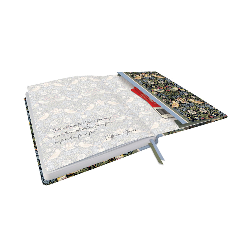 William Morris Strawberry Thief - Dot Grid Journal – Hardcover, Pockets, Ribbon Bookmarks