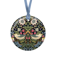 William Morris Strawberry Thief Porcelain Keepsake Ornament – Flat Ceramic, Gift-Ready