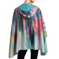 EttaVee "Brush Strokes 103" Reversible Rain Cape – Lightweight Hooded Wrap for Women