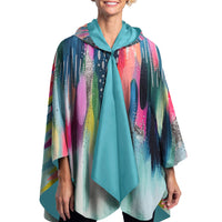 EttaVee "Brush Strokes 103" Reversible Rain Cape – Lightweight Hooded Wrap for Women