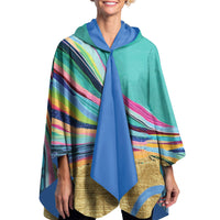 EttaVee "Rainbow Riviera 1" Reversible Rain Cape Poncho – Lightweight Hooded Womens Wrap