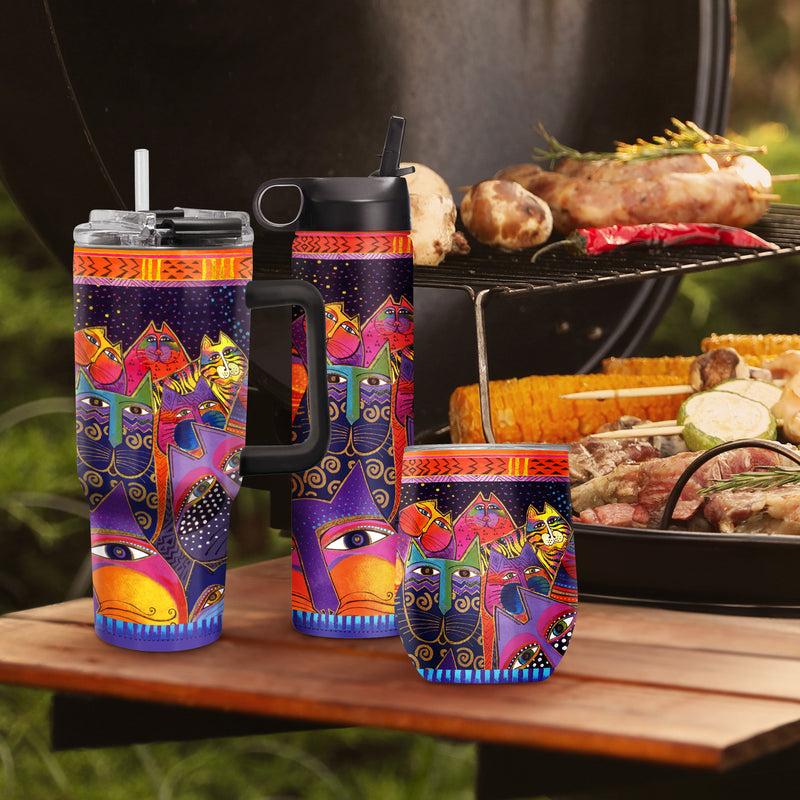 Laurel Burch "Fantasticats" Insulated Drinkware Set of 3, 1 per size