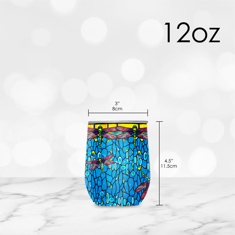 12 oz Stemless Wine Tumbler - Tiffany "Dragonfly" (Purple)