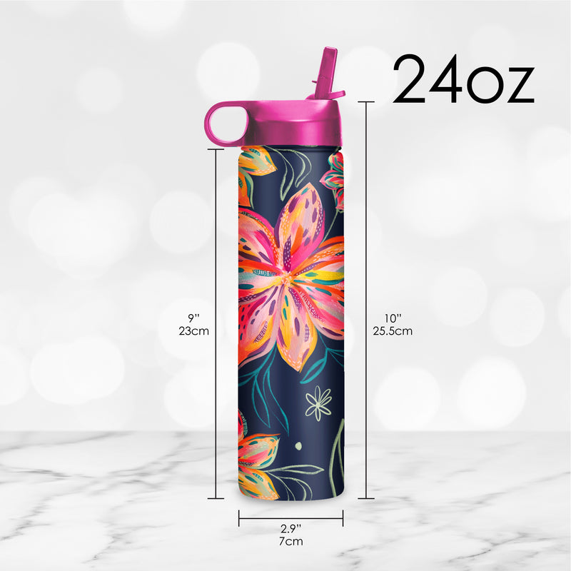 24 oz Water Bottle - EttaVee "Bold Flowers"