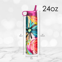 24 oz Water Bottle - EttaVee "Flowers On Glass"