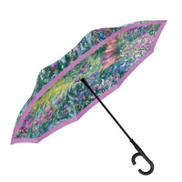 Monet Gardens at Giverny Reverse Inverted Umbrella – Hands-Free, Windproof Design