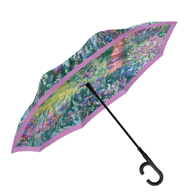 Monet Gardens at Giverny Reverse Inverted Umbrella – Hands-Free, Windproof Design