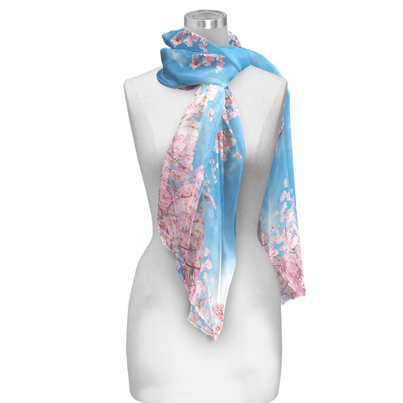 Cherry Blossoms Long Sheer Scarf – Lightweight, Elegant, Silky-Soft