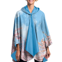Cherry Blossom Reversible Rain Cape – Lightweight Hooded Poncho Wrap for Women