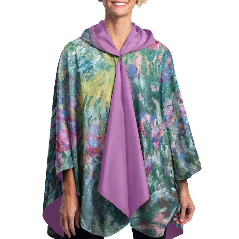 Monet Garden at Giverny Reversible Rain Cape Poncho – Lightweight Hooded Wrap for Women