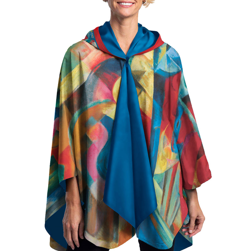 Franz Marc Stables Reversible Rain Cape Poncho – Lightweight Hooded Wrap for Women