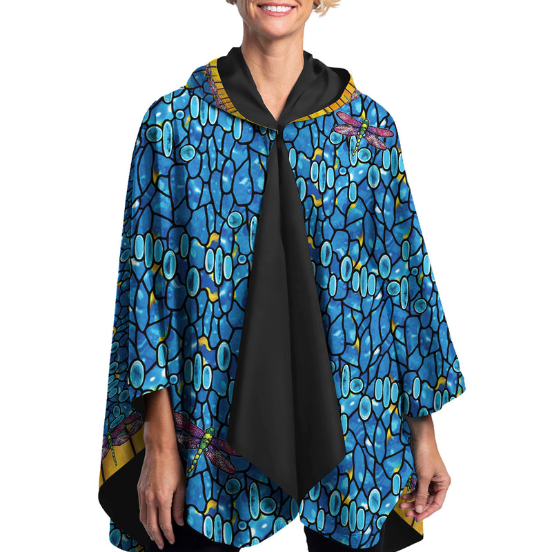 Tiffany Dragonfly Reversible Rain Cape – Lightweight Hooded Wrap for Women