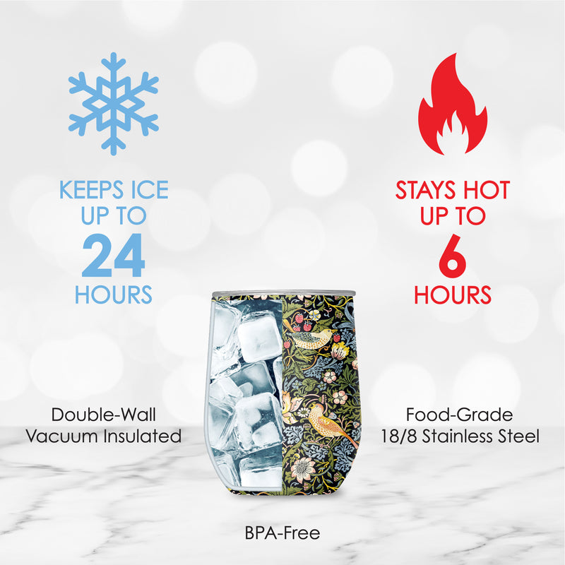 12 oz Stemless Wine Tumbler - William Morris "Strawberry Thief"