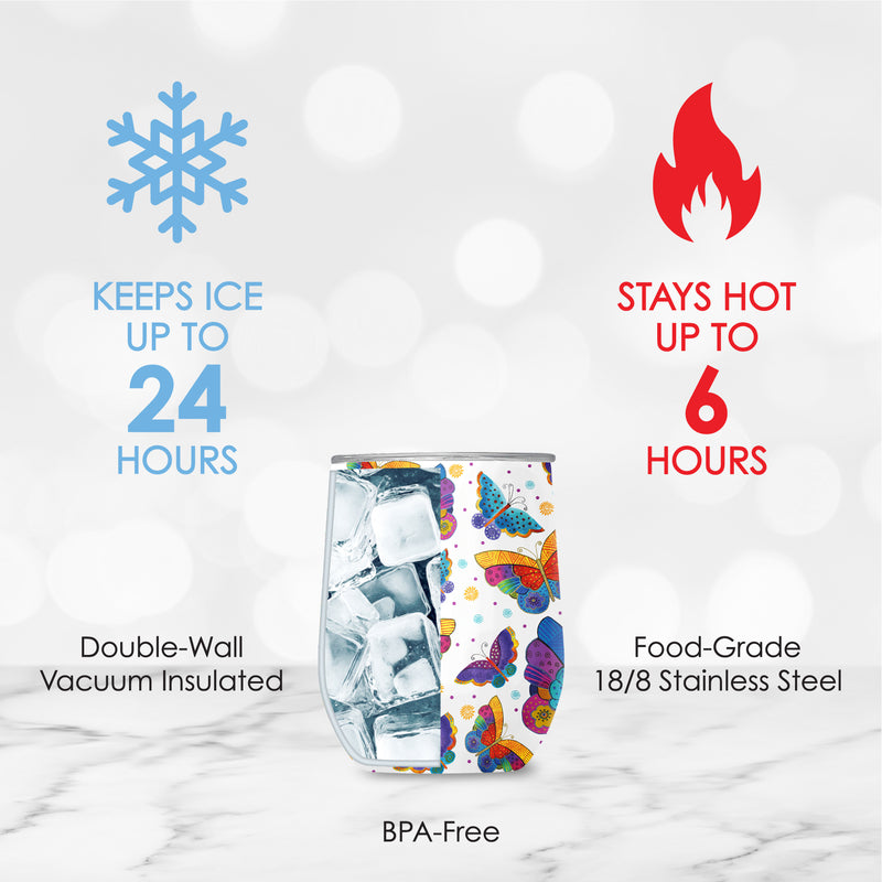 12 oz Stemless Wine Tumbler - Laurel Burch "Mariposas"