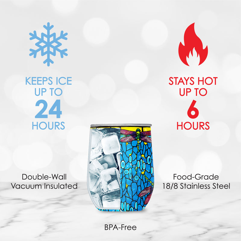 12 oz Stemless Wine Tumbler - Tiffany "Dragonfly" (Purple)