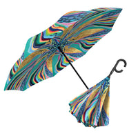 EttaVee "Rainbow Riviera 1" Reverse Inverted Umbrella – Hands-Free, Windproof Design