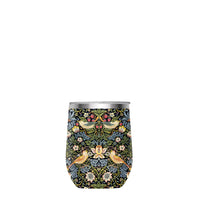 12 oz Stemless Wine Tumbler - William Morris "Strawberry Thief" - Silver Rim