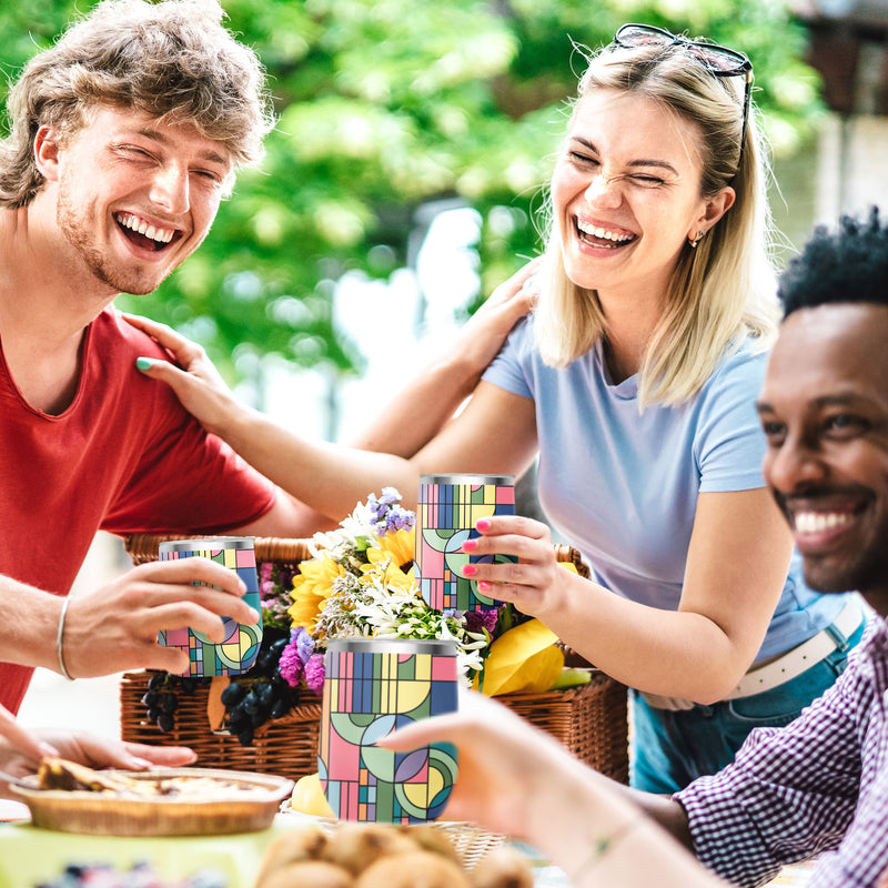 12 oz Stemless Wine Tumbler - Frank Lloyd Wright "Saguaro Forms" - Silver Rim