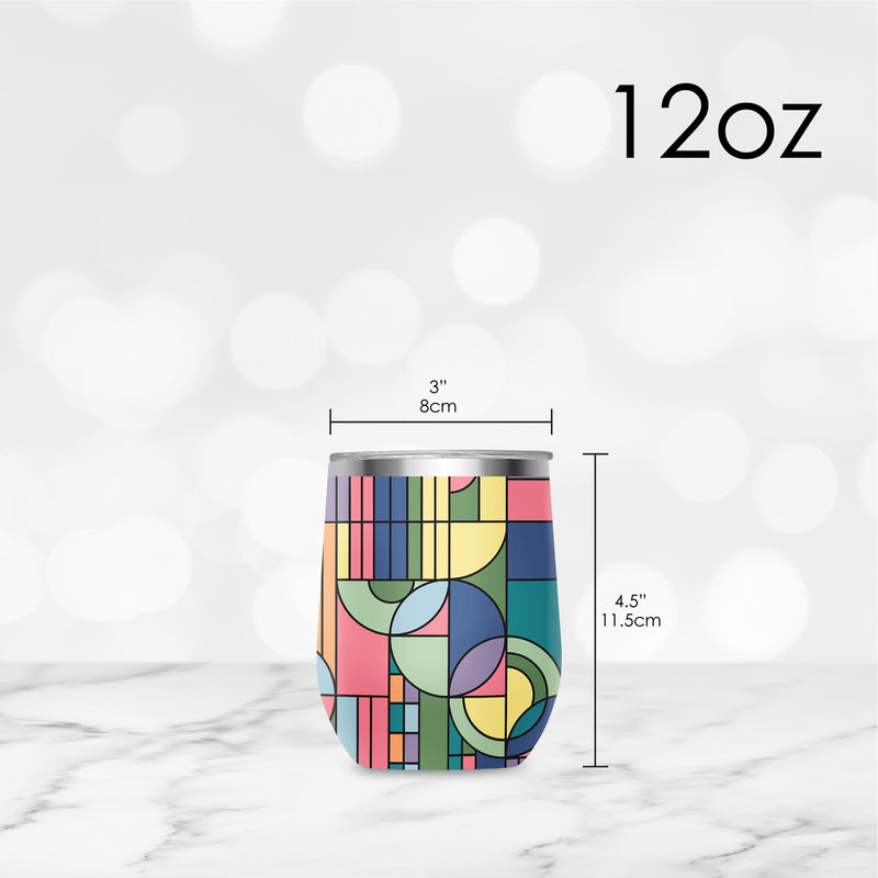 12 oz Stemless Wine Tumbler - Frank Lloyd Wright "Saguaro Forms" - Silver Rim