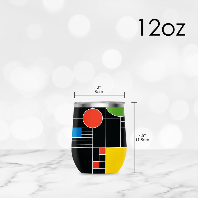 12 oz Stemless Wine Tumbler - Frank Lloyd Wright "Coonley Playhouse" - Silver Rim