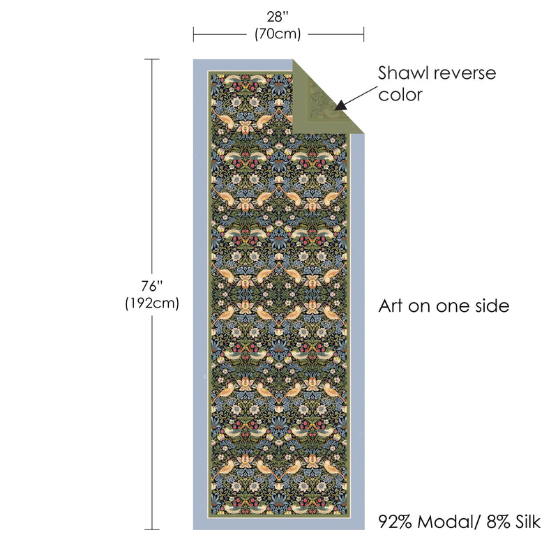 William Morris "Strawberry Thief" Silk Blend Shawl – Lightweight & Elegant Evening Wrap